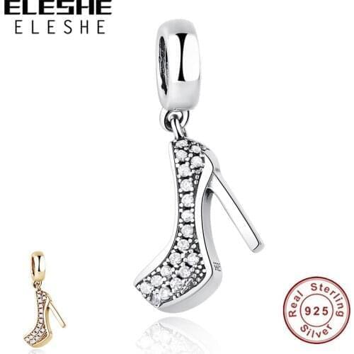 Luxury 100% 925 Sterling Silver High Heels Shoe Pendant Charm Fit Original Charm Bracelet Necklace Women DIY Jewelry