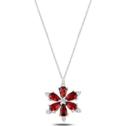 Silver 925 Sterling Lotus Flower Garnet Zircon Necklace