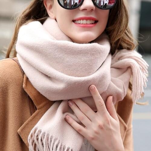 Winter 100% Real Wool Scarf Women Large Echarpe Tassel Shawl,Wraps Solid Outdoor Foulard Pashmina Pure Wool Scarves Neck Warmer