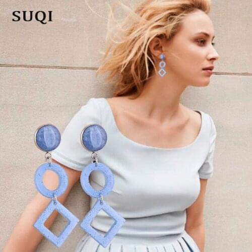 SUQI stainless steel never fades Non-toxic tassel Acrylic Earrings bohemian many colors earrings big Pendant jewelry for women