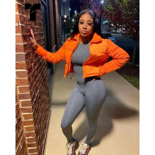 TREGNUO 2021 Down Jacket Women Winter Solid Color Coat Simple Cotton Clothes Zipper Lapel