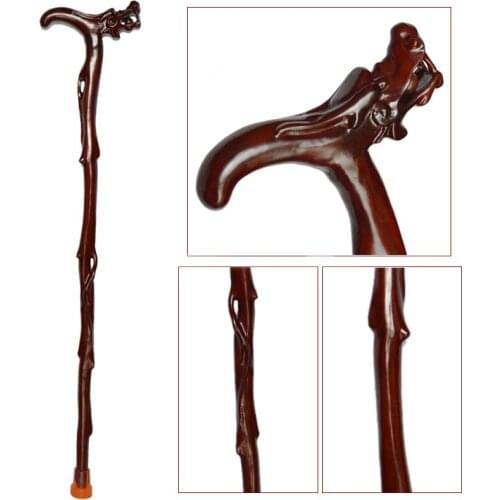 Head of Dragon Walking Stick Grandpapa Folk Lucky Staffs Rosewood Leading Crutches Solid Wood Carving Craft Statues Redwood Gfit