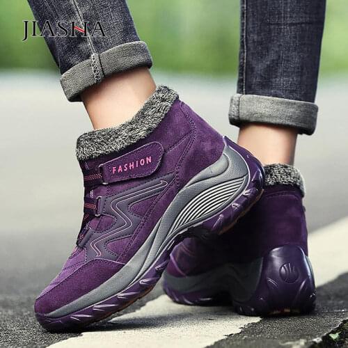 Hiking boots women shoes 2021 new warm fur snow ankle boots female high wedge lace-up winter shoes waterproof women winter boots