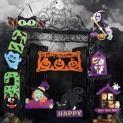 Halloween Party Decoration Pumpkin Bat Witch Door Hanging Ornament Signs Ghost Festival Welcome Card Listing Dress Up Supplies