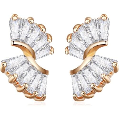 Unique Wing Shape Small Stud Earrings for Women Gold Silver Color Geometric Cubic Zirconia CZ Earrings Charm Jewelry Girls Gifts