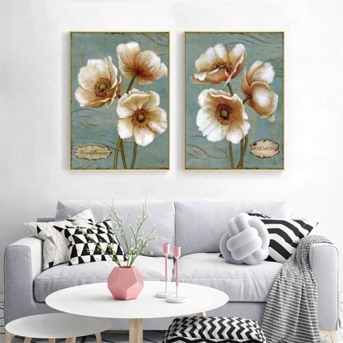 Vintage Art Flower Canvas Poster White Flower Print Painting Nordic Style Wall Picture Modern Living Room Decoration No Frame