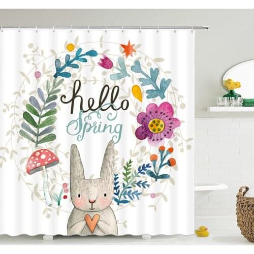 Cute Rabbit Animal Shower Curtains for Bathroom High Quality Waterproof Bath lovely Baby Curtain Set Polyester Fabric Bath Decor