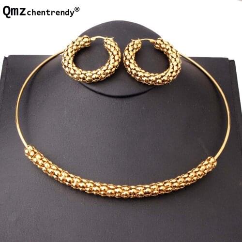 Top Quality Hip Hop Mens Stainless Steel Metal Wire O Shape Corn Chokers Necklace Earring Chunky Fashion Womens Jewelry Set