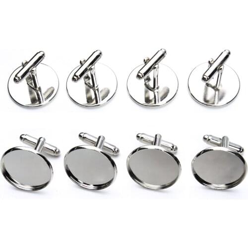 10pcs 12mm 14mm 16mm 18mm 20mm Rhodium Color Copper Blank Cufflinks Base Settings fit Cabochon Cameo for DIY Cuff link Findings