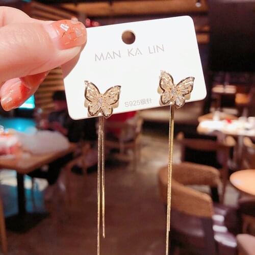 Dongdaemun Earrings by Dongdaemun Women 2020 New trendy versatile butterfly earrings long tassel two earrings