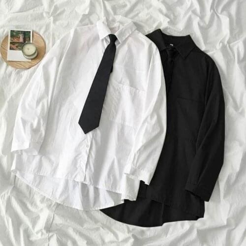 Preppy Style Solid Women Shirts With Tie Summer New 2021 Long-Sleeved Casual All Match Streetwear Female Outwear Tops