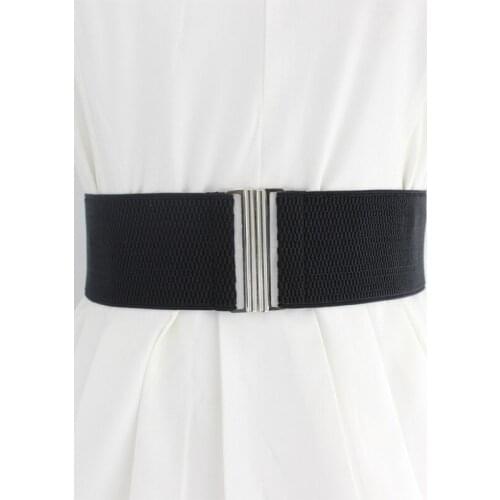 Women Wide Elastic Belt Corset Waistband with Metal Buckle Female Solid Color Fashion Cummerbands Stretch Cinch Dress Belt