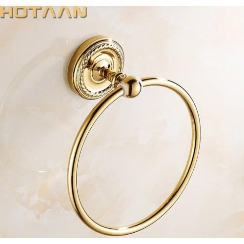 Golden Bathroom Towel RIng Holder Solid Copper Round Towel Holder Ring Wall mounted Towel Bar Bathroom Towel Accessories 12291G