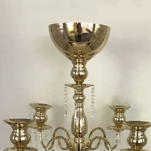 Gold Candelabra 91CM / 35.8" Metal Candle Holders Wedding Candelabrum With Flower Bowl Candlesticks Flower Rack For Home Decor