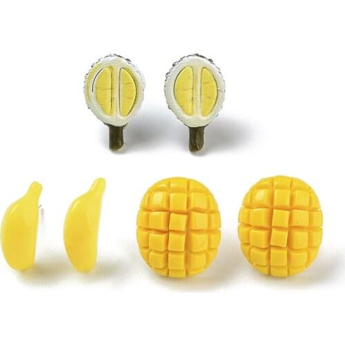 10PCS 925 Silver Mango Durian Fruit Color All-match Acrylic round Resin Ear Pin DIY Earrings Ornament Material Accessories