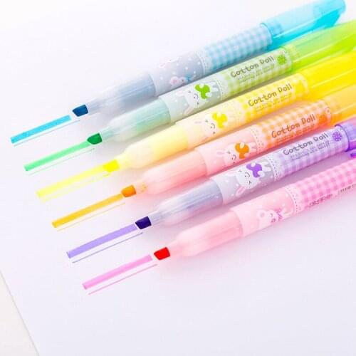 12 PCS Soft Doll Series Large-Capacity Long Highlighter Pen Student Stationery Wholesale