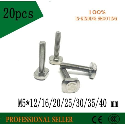 20PCS M5*12/16/20/25/30/35/40 mm 304 Stainless Steel Metric Thread T Type Hammer Head Screw Bolt Fastener t screws