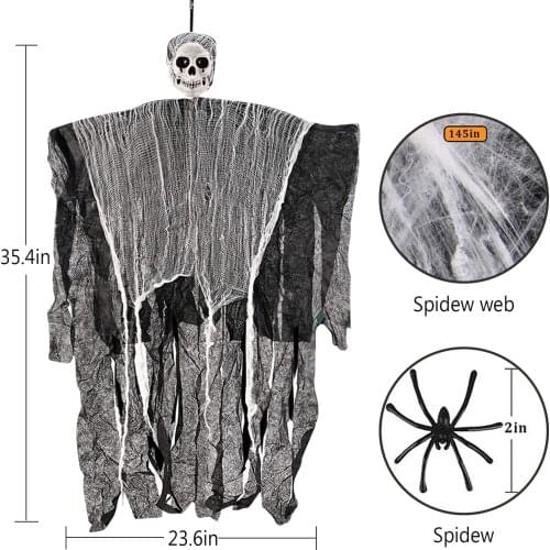 35.4inch Halloween Hanging Skull Ghost Haunted House Decoration Horror Props Halloween Party Pendant Home Door Bar Decor