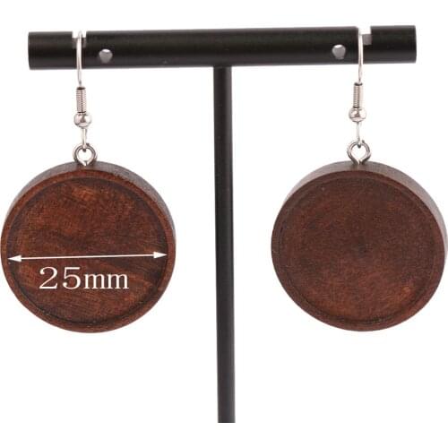 Onwear 5pairs Fit 25mm cabochon wood dangle earring base stainless steel ear hook findings diy jewelry bezel blank settings