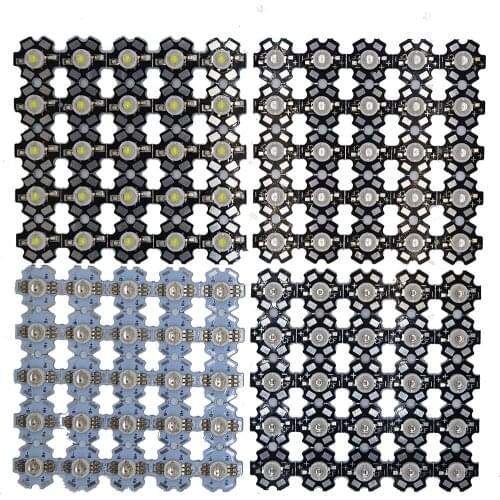 50pcs 1W 3W High Power LED Full Spectrum White Warm White Green Blue Deep Red 660nm Royal blue UV With 20mm White Black Star PCB