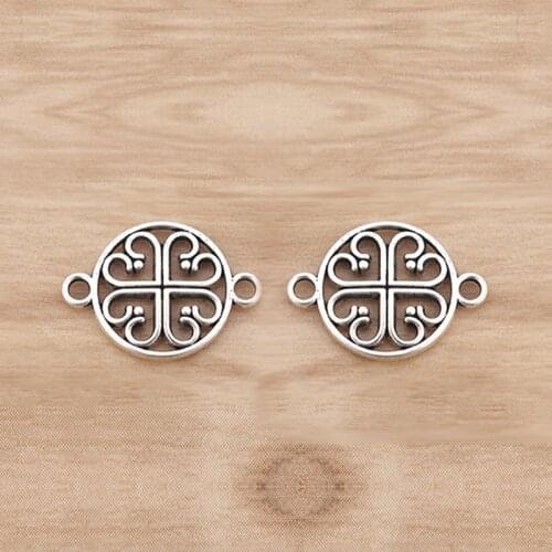 50 Pieces Tibetan Silver Hollow Hearts Round Connector Charms for DIY Bracelet Jewelry Making Findings Accessories 20x15mm