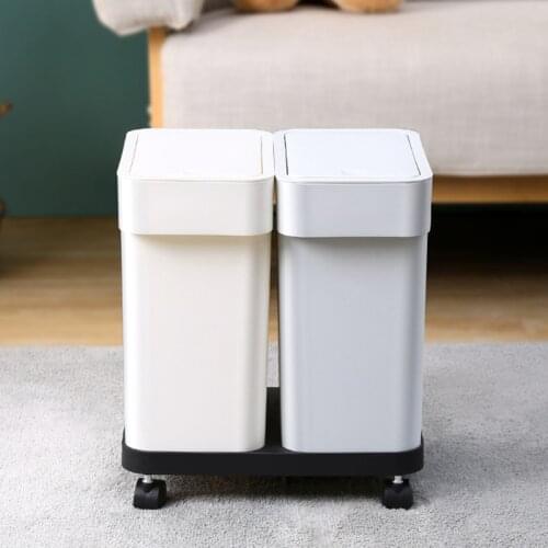 Household Cabinet Door Small Square Sorting Trash Can with Sliding Cover Plastic Waste Bin Basket Bucket with Lid Home