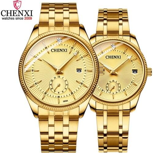 Luxury Women Men Couple Watches Top Brand CHENXI Waterproof Stainless Steel Lovers Wristwatch Calendar Quartz Casual Clock Gift