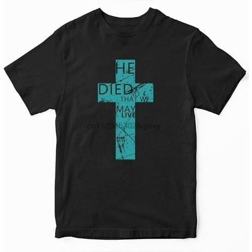 BlackWhite Cotton Short Sleeve Men Top Devotional Christian Cross Faith T-Shirt