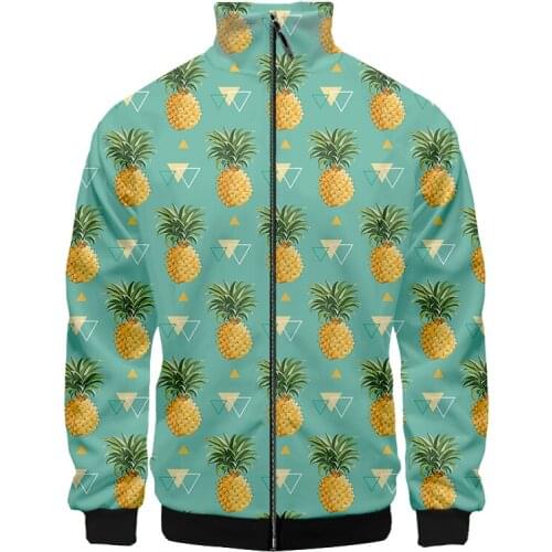 CJLM Pineapple Fruit Yellow Zipper Jacket Pattern Printing Triangle Stand-up Collar Top Mens/womens Casual Slim-fit Jacket 5XL
