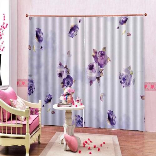Decorative curtains purple Flowers print Customized 3D Blackout Curtains Living Room Bedroom Hotel Window