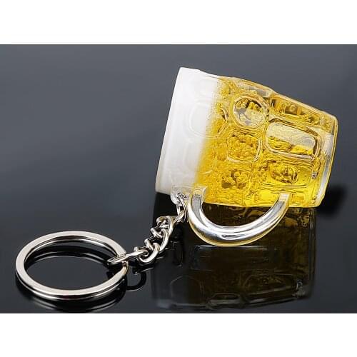 For Men Woman Auto Accessories Car Keyring Simulation Food Handicraft Resin Beer Cups Keychain Pendant Jewelry Key Chain