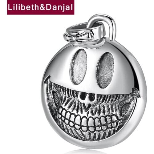 Double Sided Smiley Skull Pendant Pure 925 Sterling silver Men Women Necklace Pendant Jewelry plata de ley 925 2020 Arrival P07