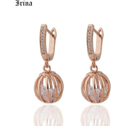 Irina 2019 New 1 Pair High Quality Top 585 rose gold color round drop earrings for women lady wedding jewelry party best gift