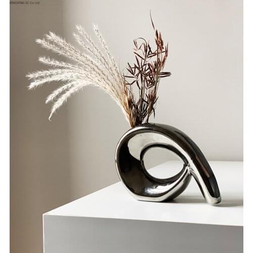 Ceramic Vase Special-shaped Electroplating Silver Vase Flower Arrangement Container Living Room Desktop Decoration Ornaments
