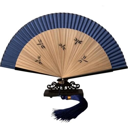 Chinese Style Ancient Style Bamboo Handle Folding Fan Juan Cloth Female Fan Cherry Blossom Portable Jump Dance Fan