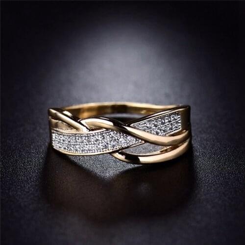 Rings For Women Valentine Present Fashion Spiral Crystal Gold-Color Mid Ring Cubic Zirconia Promise Jewelry