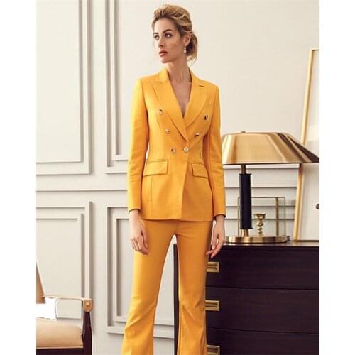 Yellow Women Suits Formal Ladies Business Suits Office Work Wear Female Suit For Weddings Female Suit Custom Made
