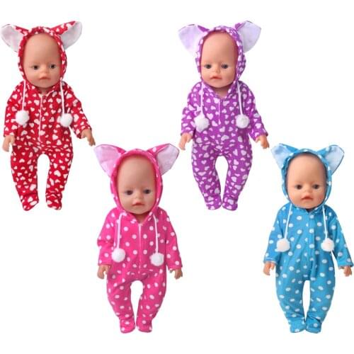 43 Cm Boy American Dolls Clothes Elven Ear Heart Polka-dot Jumpsuit Born Baby Toys Accessories Fit 18 Inch Girls Doll Gift H11