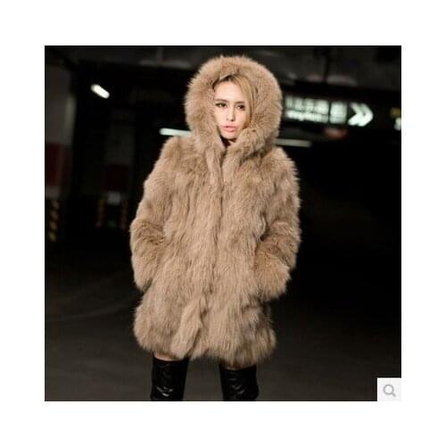 Top brand Fox Women Faux Fur Coat With a hood high quality