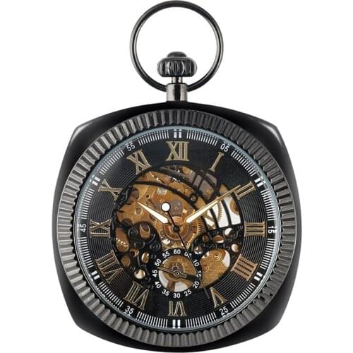 Antique Black/Silver/Gold Mechanical Pocket Watch Unique Square 30cm Snake Chain Hand Winding High Graded Clock Art Collectibles