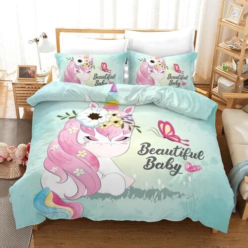 Cute Unicorn Bedding Set Cartoon Comforter Kawaii Duvet Cover Set for Kids Bed Linens Twin Queen King 150 Bed Set Girls Room