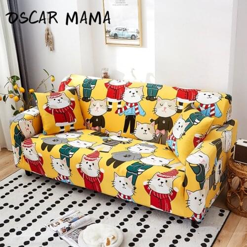 Cat Cartoon Yellow Cute Sofa Left Right Chaise Slipcover Lounge Living room Armchair 1 2 3 4 Seater Couch Corner Elastic L Case