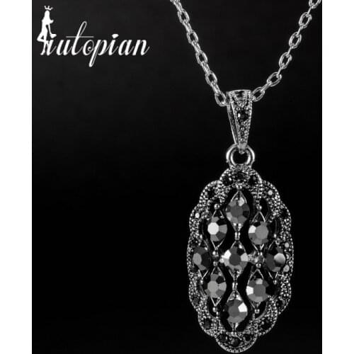 Iutopian fashion Vintage pendant necklace For Women Antique With Shinning Crystal Top Quality for gift#N1821-grey