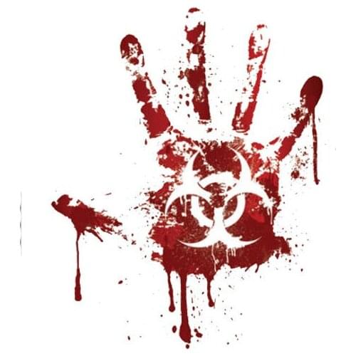 Funny Bloody Handprint Biohazard Zombie KK Cover Scratches Car Sticker PVC 12.2CM X 15CM Car Accessories Car Decal