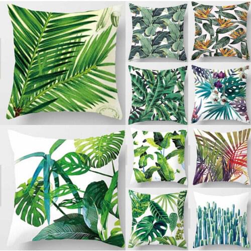 2020 Newest Hot Vintage Throw Sofa Cushion Covers Tropical Plants Green Leaves Monstera Cushion Covers Flower Decorative Linen