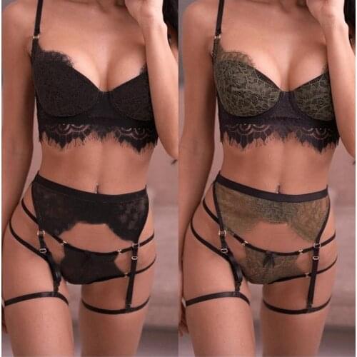 NEW Women Sexy Unpadded Sheer Lace Bra Set See Through Thin Underwear Lingerie and Panties Set