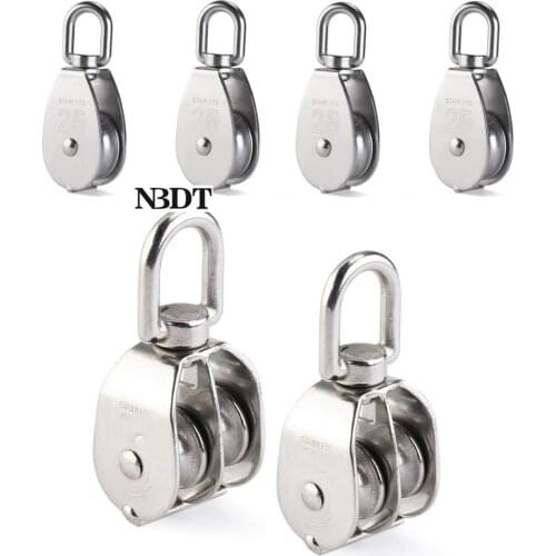 304 Stainless Steel M15 M20 M25 M32 M50 M75 Lifting Single Double Pulley Block Crane Swivel Ring Hanging Wire Towing Wheel