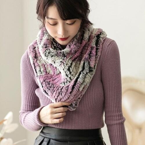 Autumn and winter new Korean version real Rex Rabbit Fur triangular scarf woven warm elastic Bib double-sided shawl for women