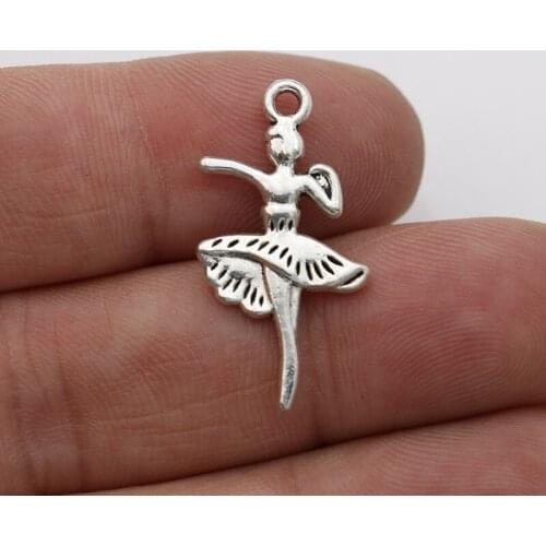 JAKONGO Antique Silver Plated Dancer Girl Charm Pendants for Bracelet Jewelry Accessories Making DIY 28x14mm 10pcs