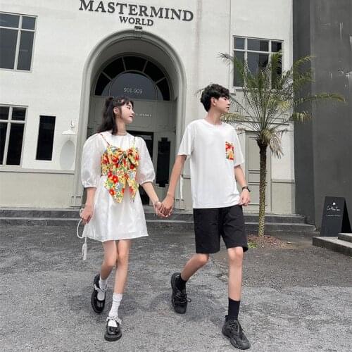 Real shot 1531#2021 new floral dress couples clothes couples clothing